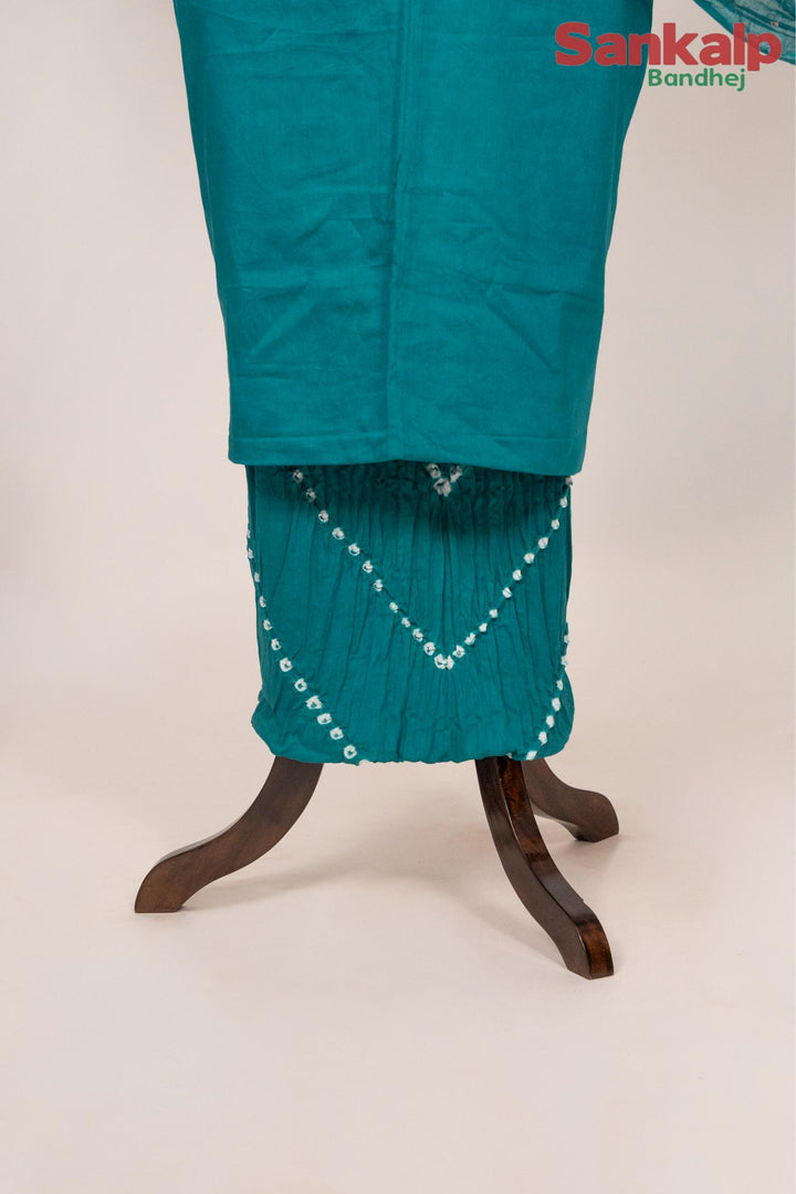 Sky Blue Cotton Satin Suit Material with Neck Embroidery