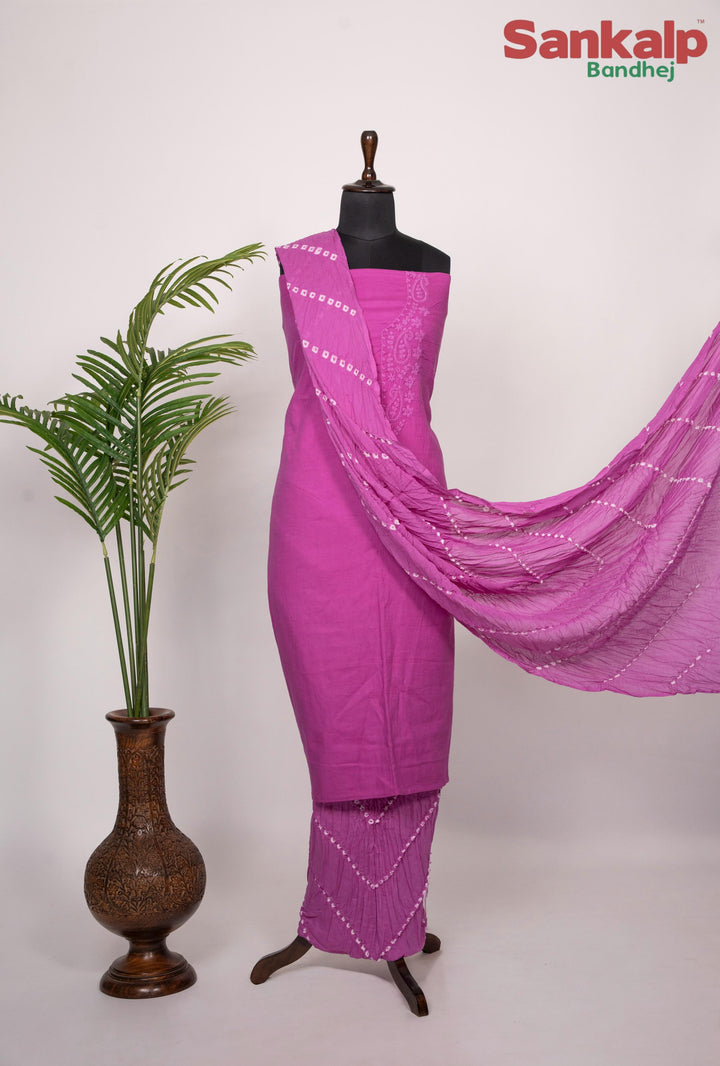 Dull Pink Cotton Satin Suit Material with Neck Embroidery