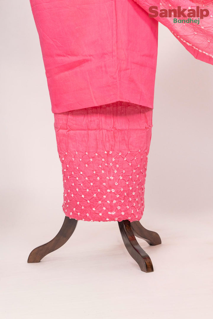 Hot Pink Cotton Satin Suit Material with Neck Embroidery