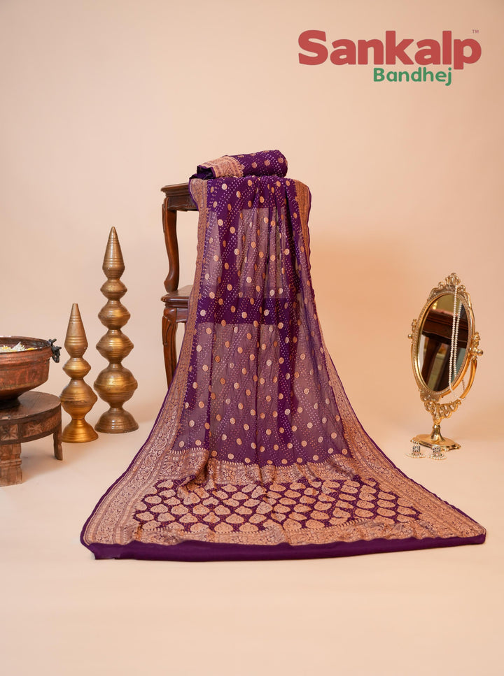 Neem Zari Pure Banarasi Georgette Rai Bandhej Saree