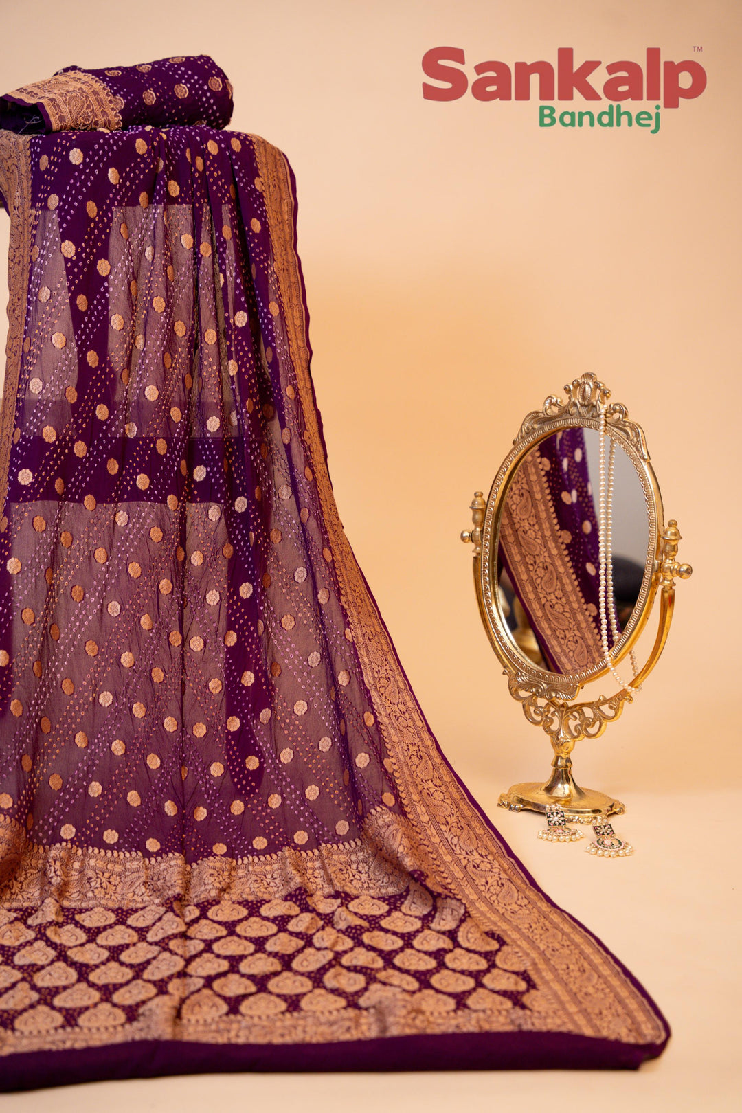Neem Zari Pure Banarasi Georgette Rai Bandhej Saree
