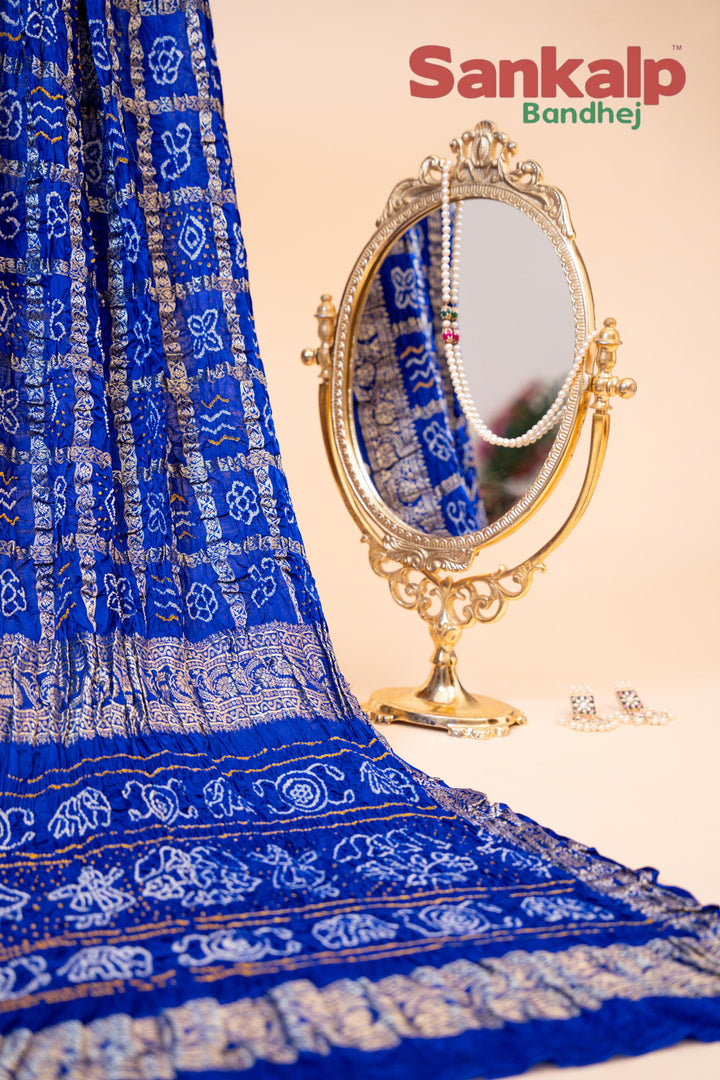 Rich Blue Gajji Nakshi Gharchola Bandhani Saree