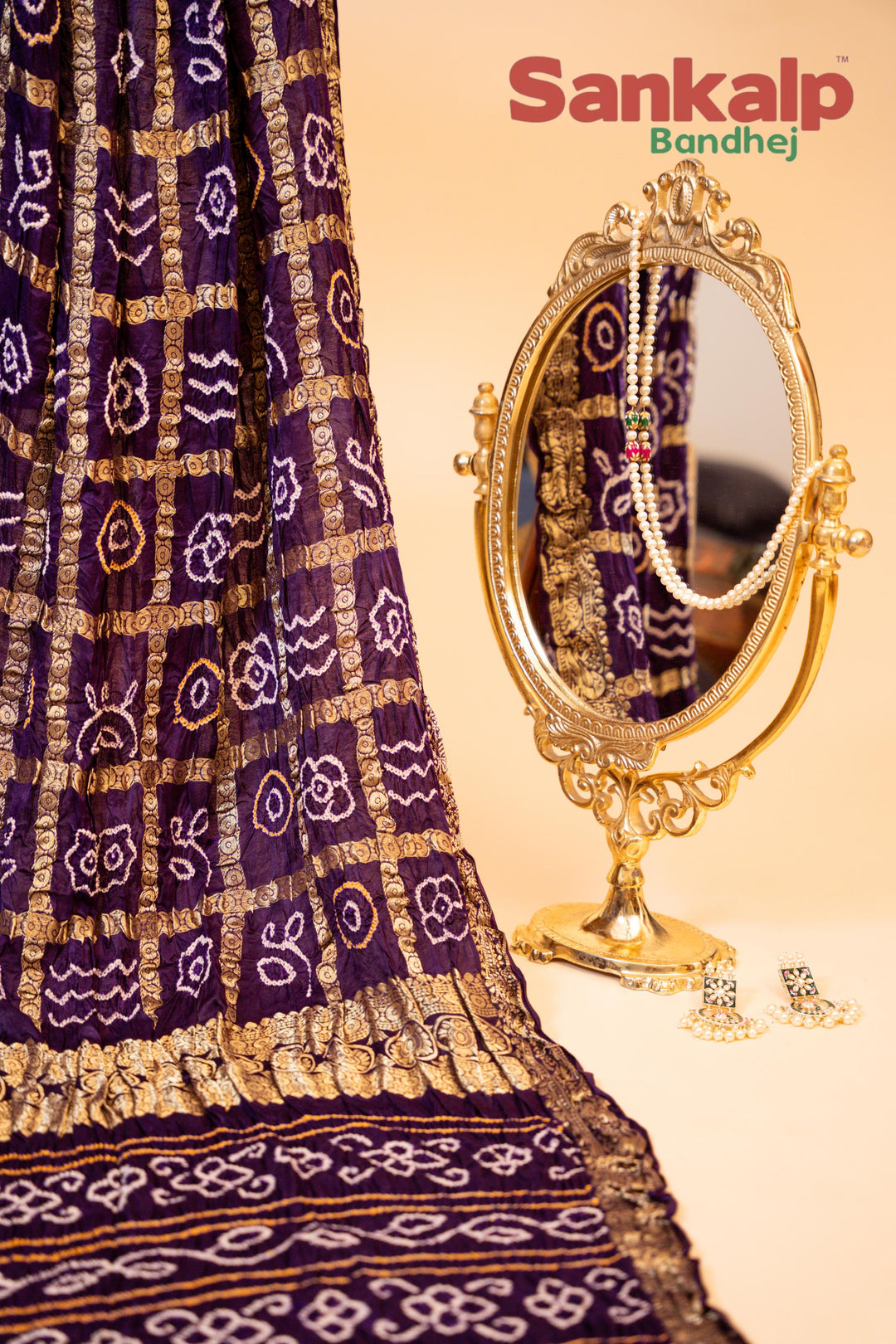 Purple Gajji Gharchola Bandhani Saree With Golden Lagdi Patta