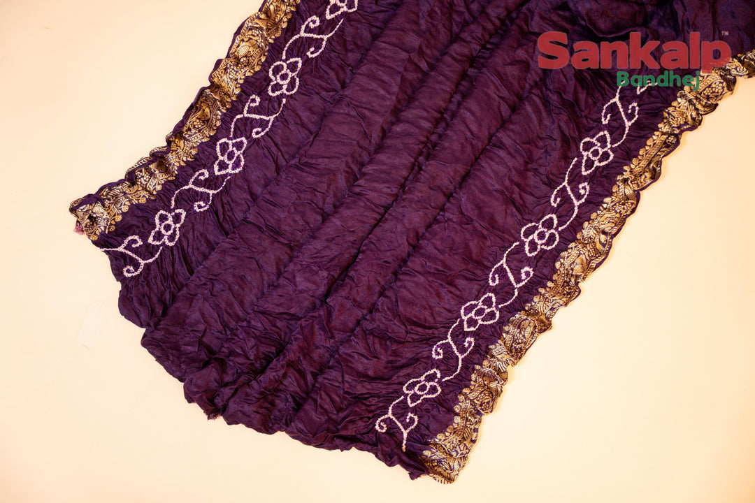 Purple Gajji Gharchola Bandhani Saree With Golden Lagdi Patta