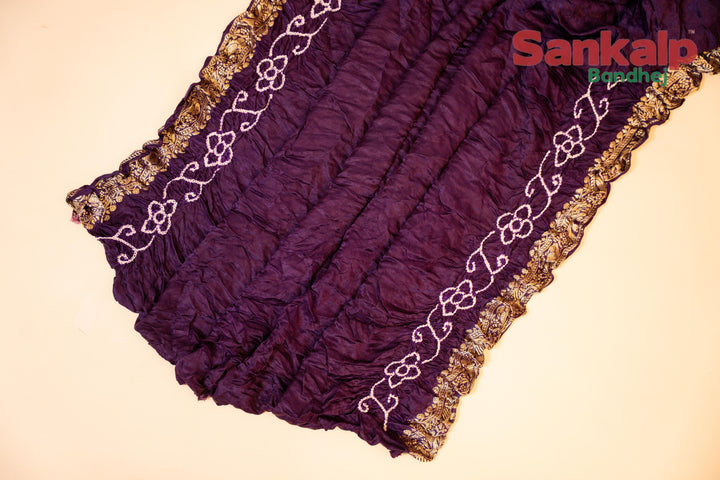 Purple Gajji Gharchola Bandhani Saree With Golden Lagdi Patta