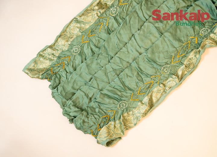 Green Pure Modal Silk Bandhej Saree With Box Style Pallu