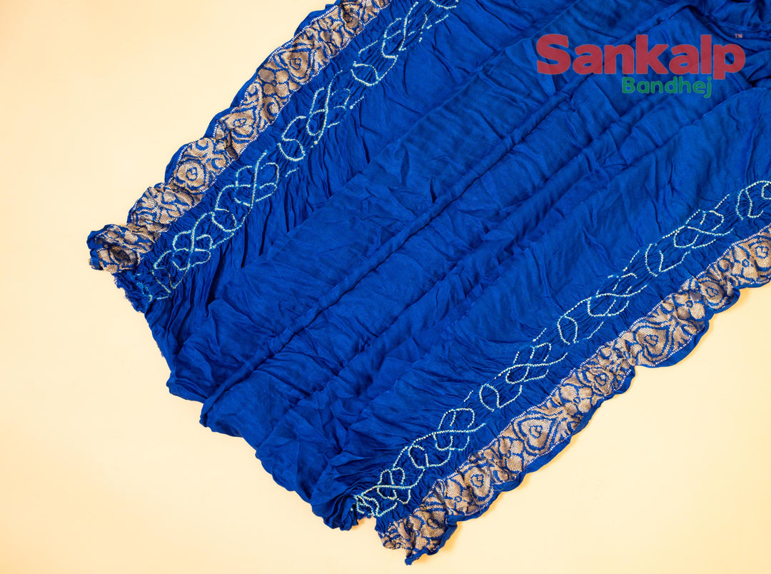 Blue Pure Gajji Silk Pan Zari Border Bandhej Saree