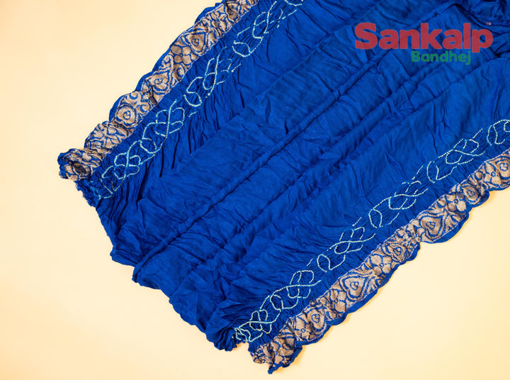 Blue Pure Gajji Silk Pan Zari Border Bandhej Saree