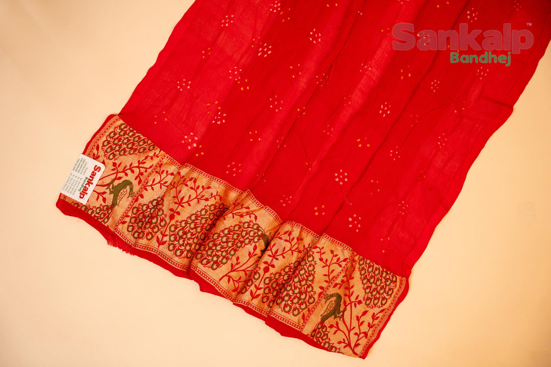 Pink Pure Banarasi Georgette Bharti Bandhej Saree With Neem Zari