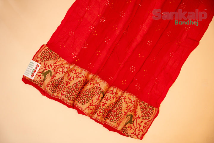 Pink Pure Banarasi Georgette Bharti Bandhej Saree With Neem Zari