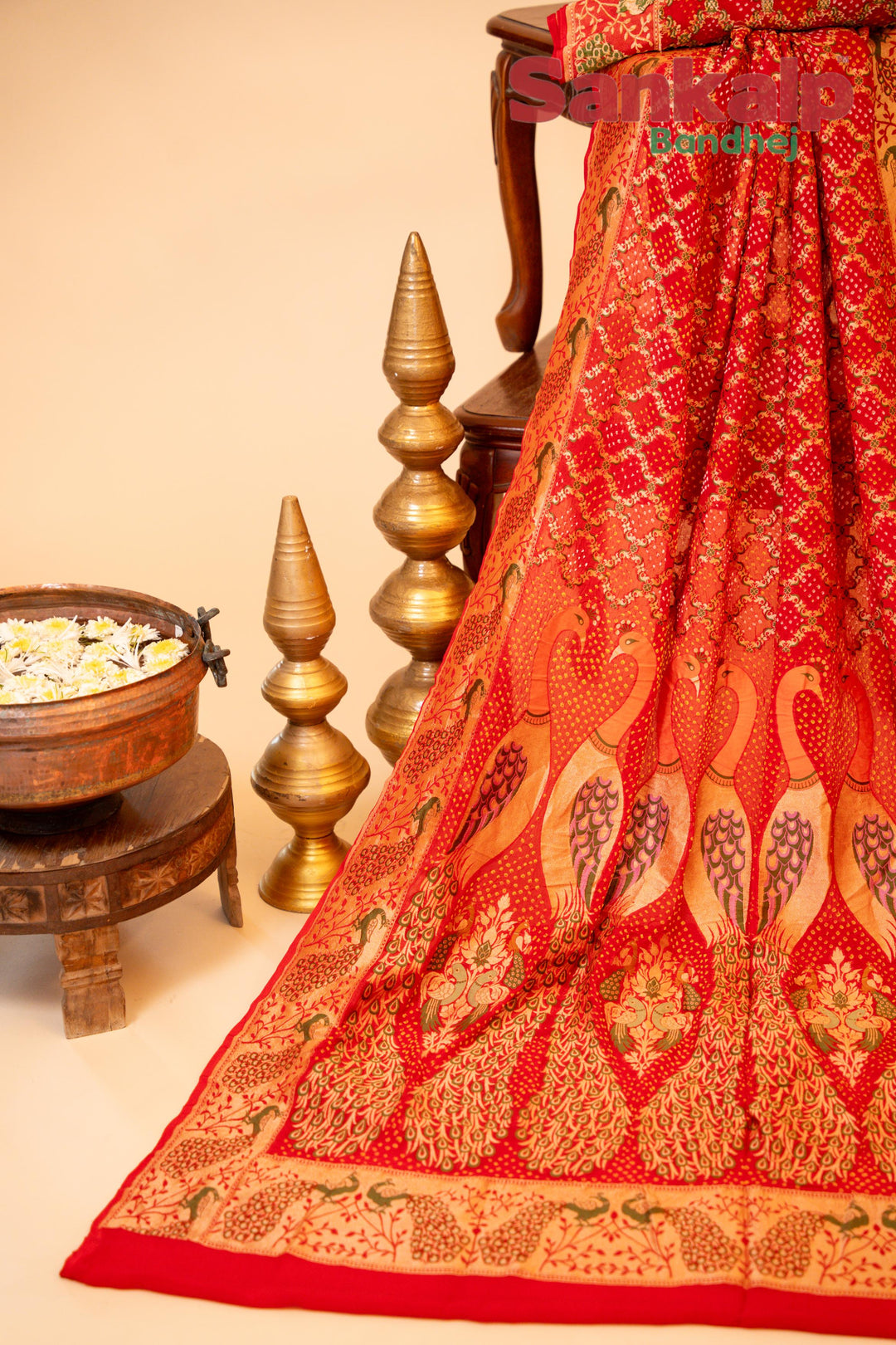 Pink Pure Banarasi Georgette Bharti Bandhej Saree With Neem Zari