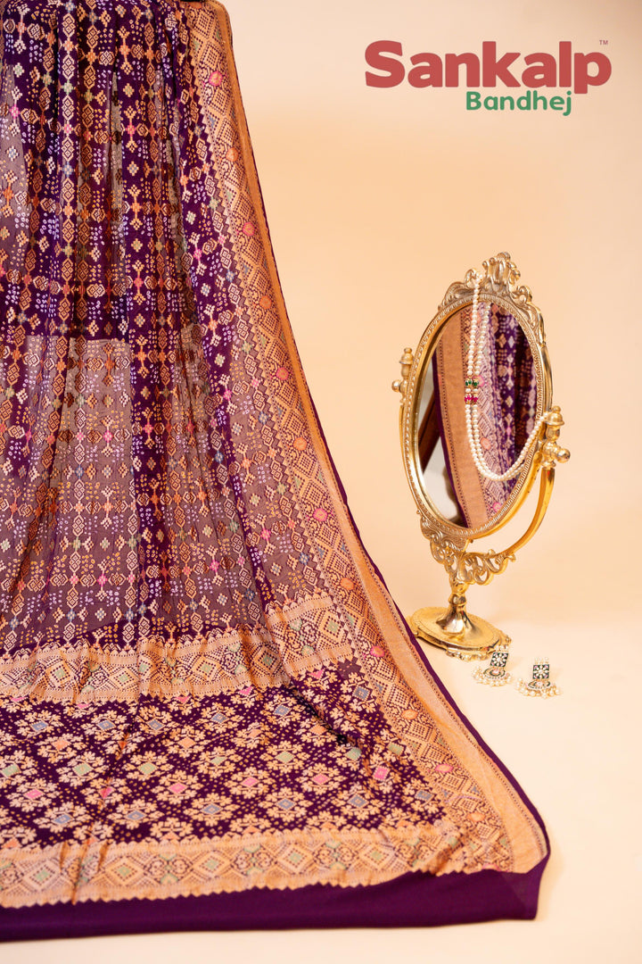 Pure Banarasi Georgette Meenakari Saree With Neem Zari