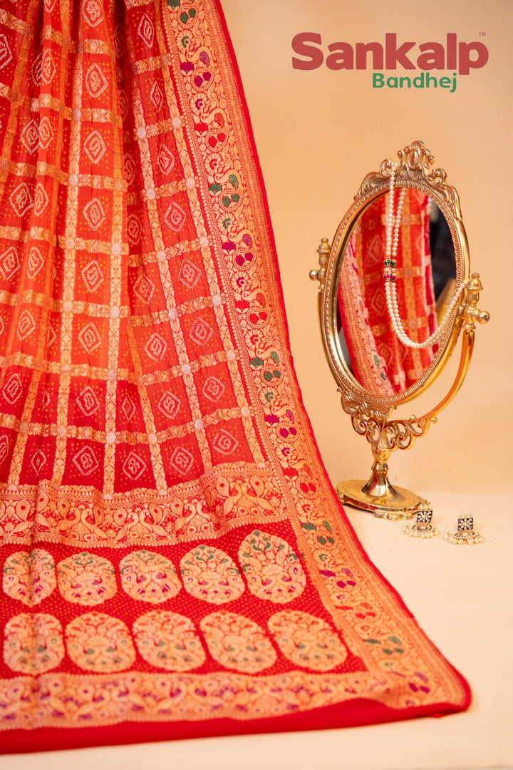 Orange Pure Banarasi Georgette Gharchola Saree With Neem Zari Work