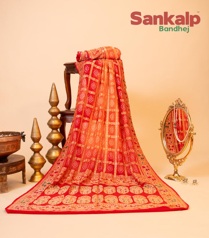 Orange Pure Banarasi Georgette Gharchola Saree With Neem Zari Work