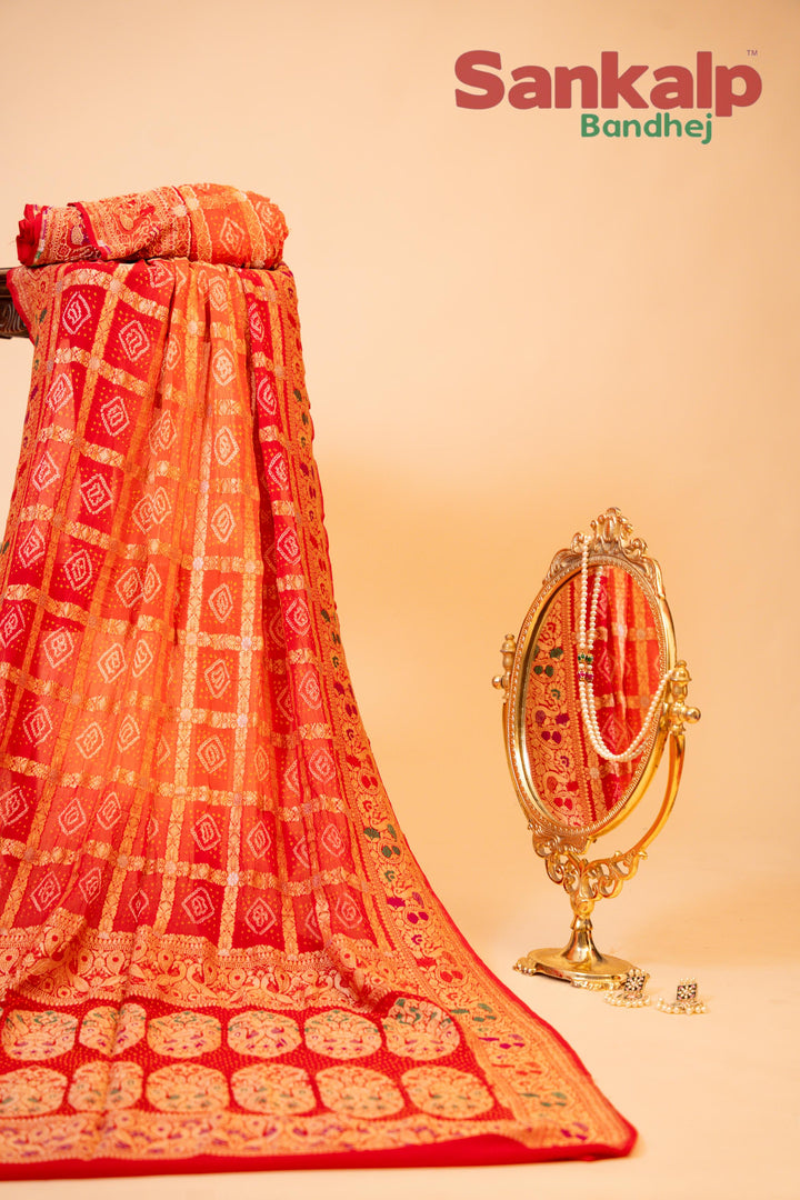 Orange Pure Banarasi Georgette Gharchola Saree With Neem Zari Work