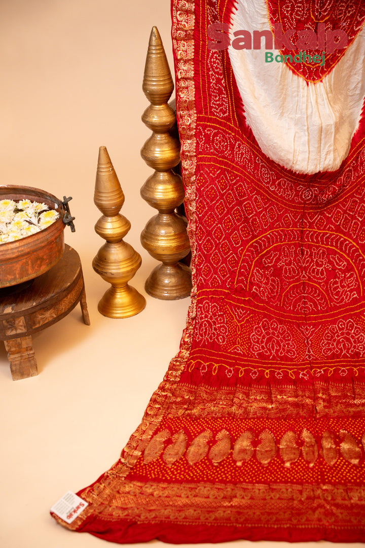 Maron Pure Gajji Silk Mango Border Bandhej Saree