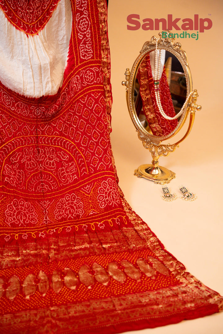 Maron Pure Gajji Silk Mango Border Bandhej Saree