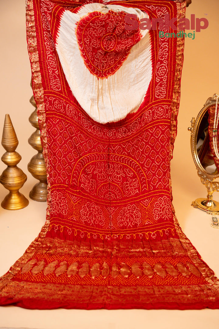 Maron Pure Gajji Silk Mango Border Bandhej Saree