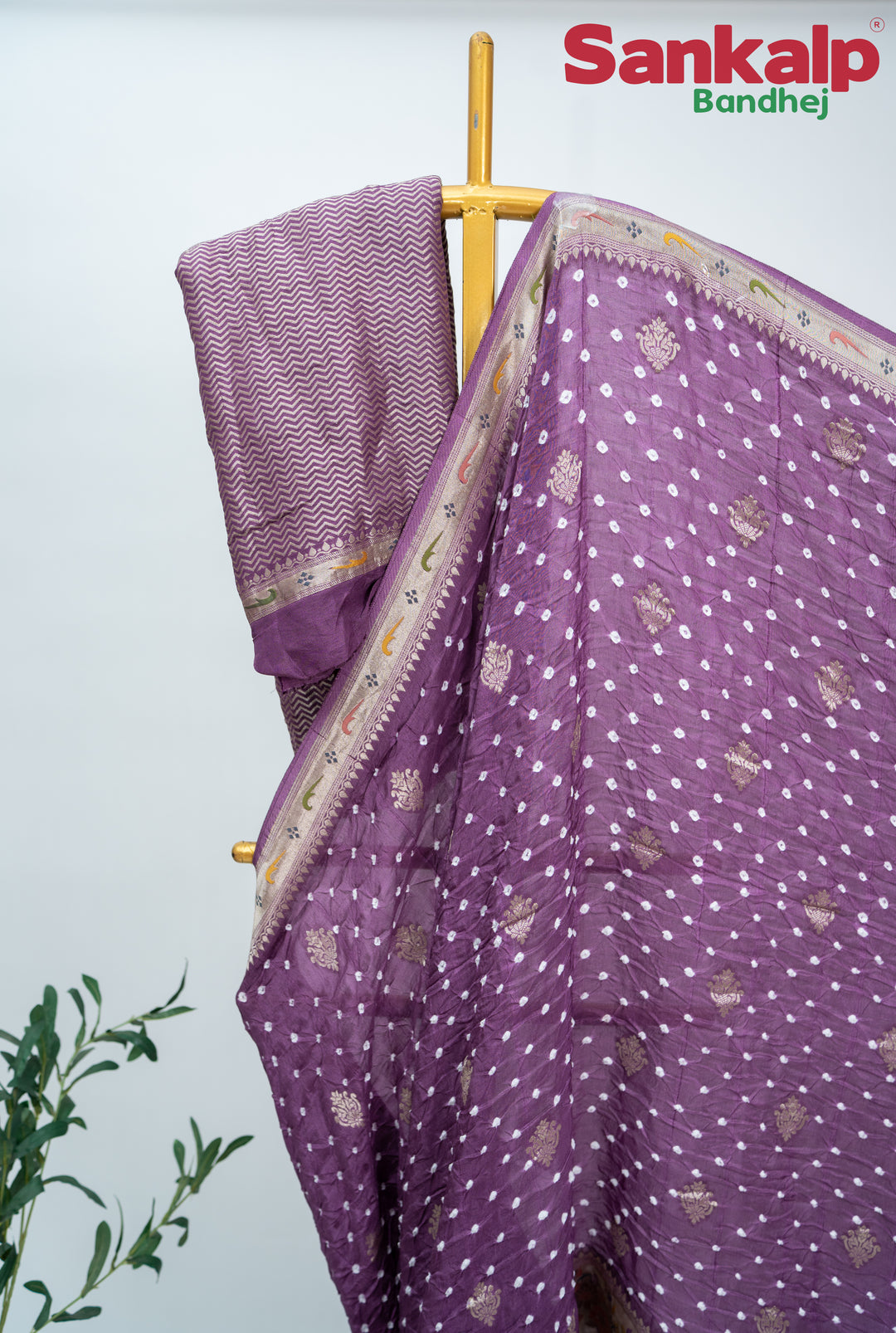Wine (Onion) Bandhani Tussar Silk Saree