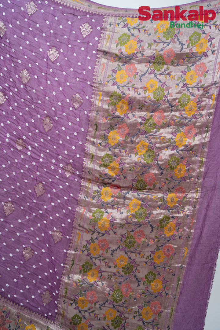 Wine (Onion) Bandhani Tussar Silk Saree
