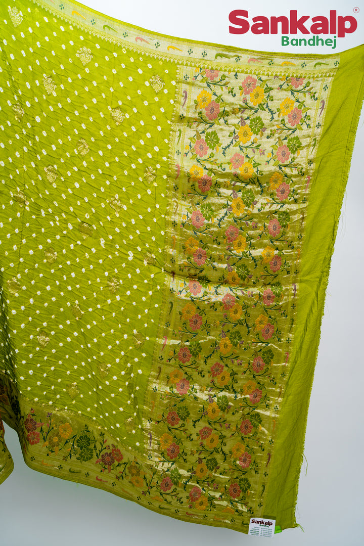 Mehendi Green Bandhani Tussar Silk Saree