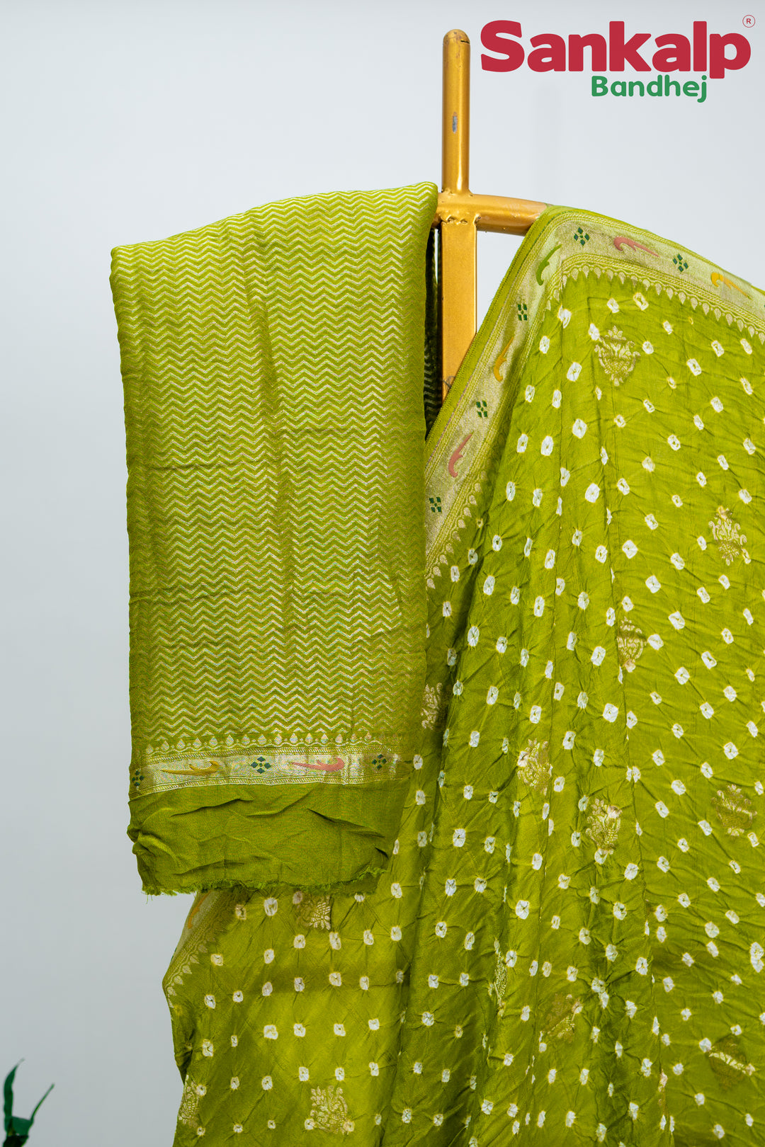 Mehendi Green Bandhani Tussar Silk Saree