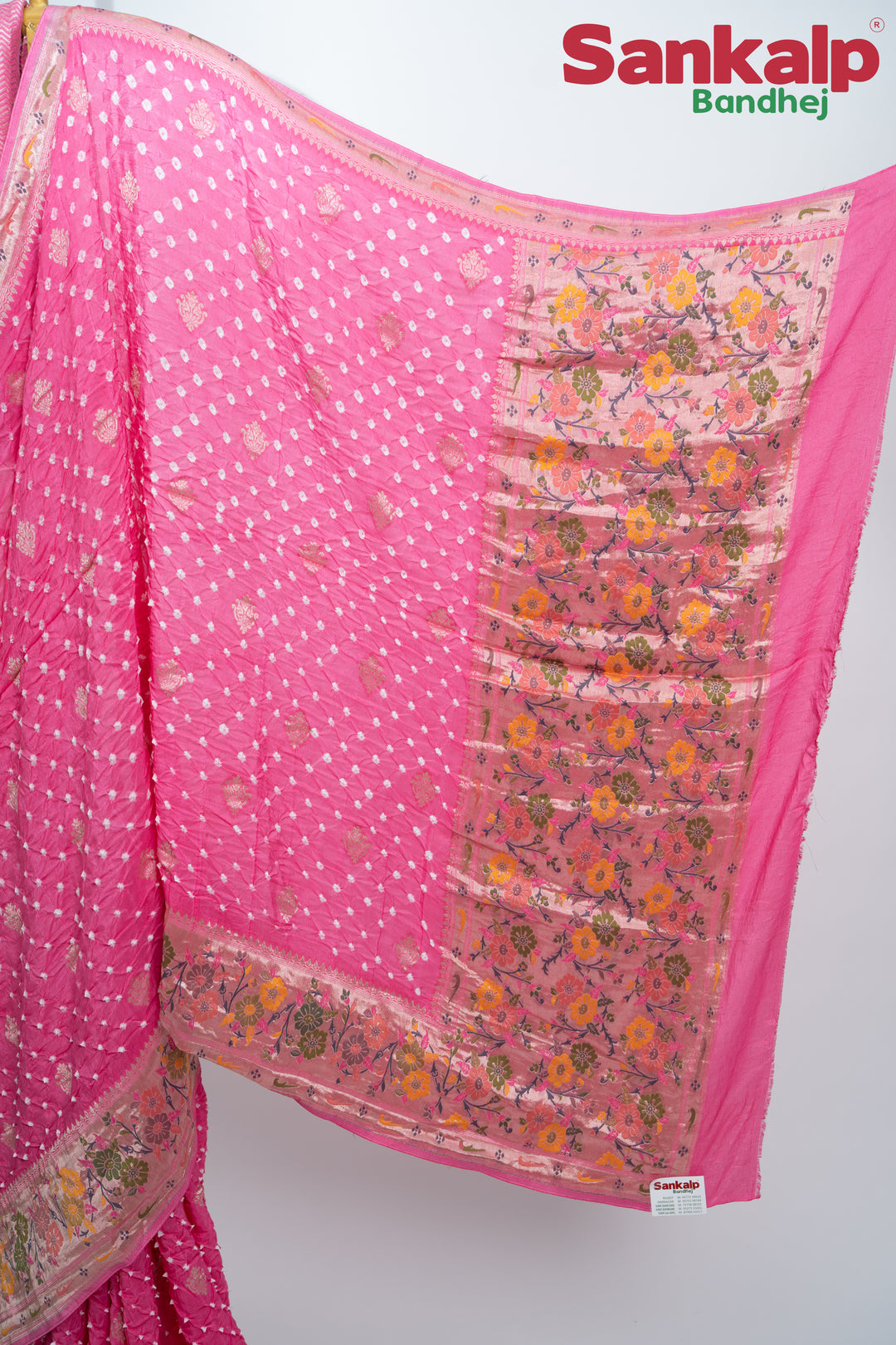 Light Pink Bandhani Tussar Silk Saree