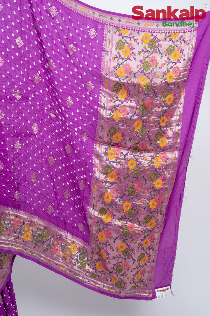 Light Magenta Bandhani Tussar Silk Saree