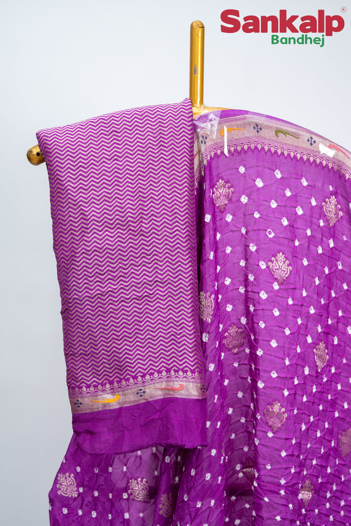 Light Magenta Bandhani Tussar Silk Saree