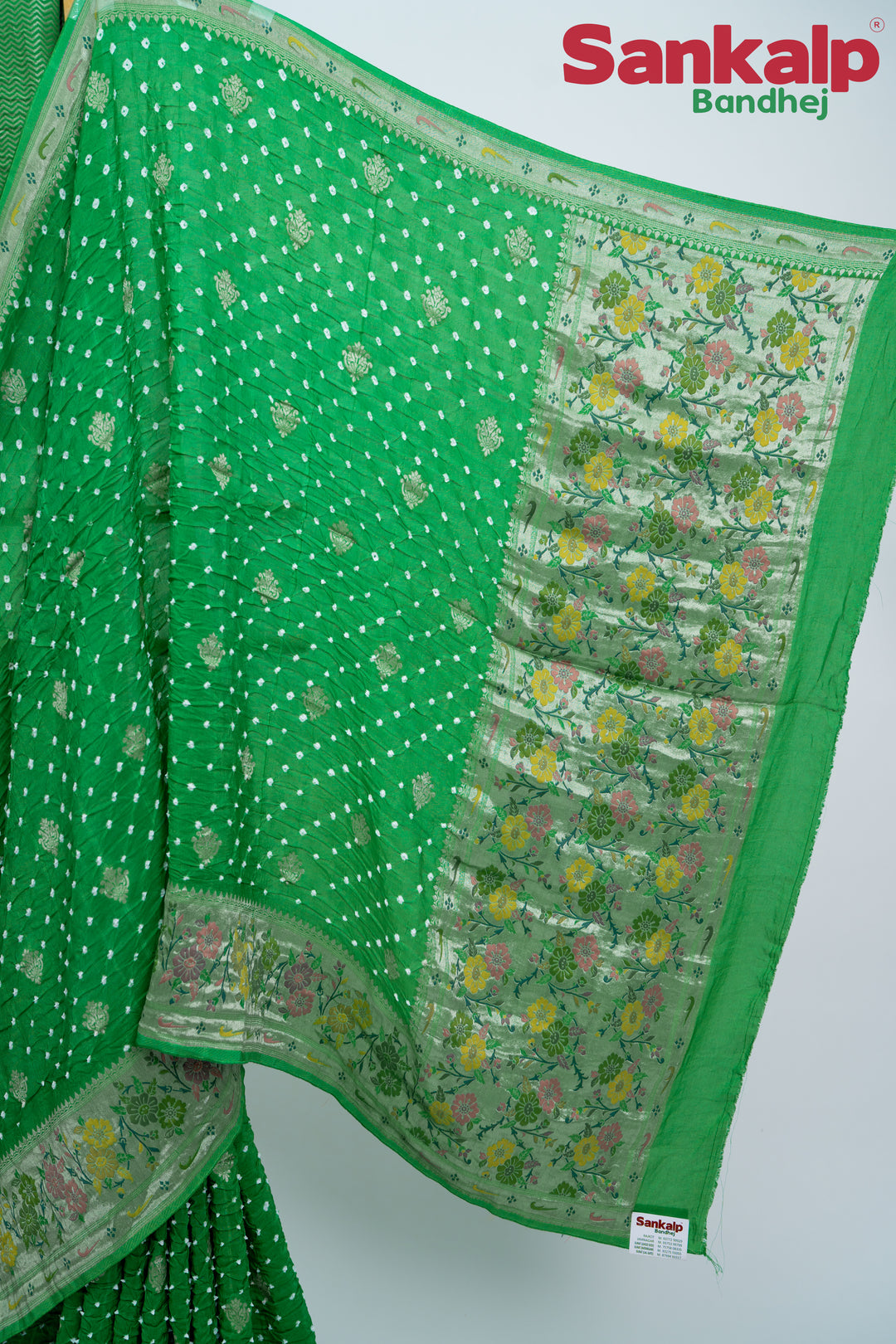 Light Sea Green Bandhani Tussar Silk Saree