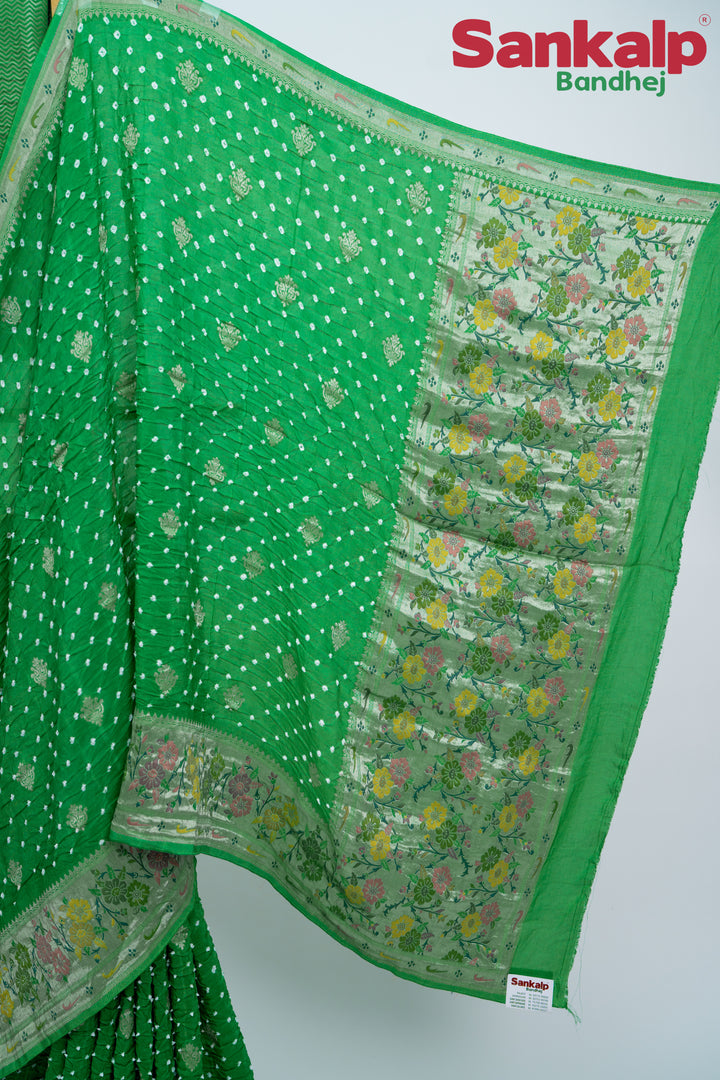 Light Sea Green Bandhani Tussar Silk Saree