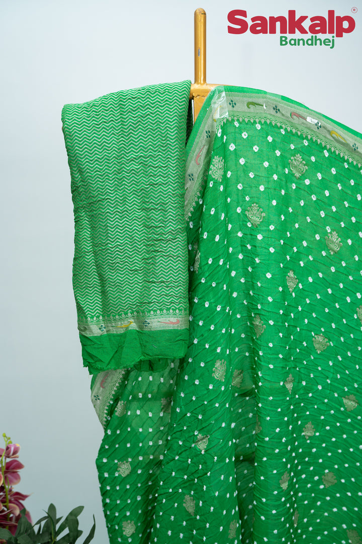Light Sea Green Bandhani Tussar Silk Saree