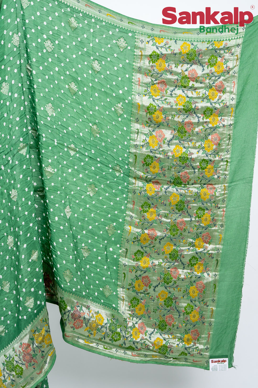 Pista Bandhani Tussar Silk Saree