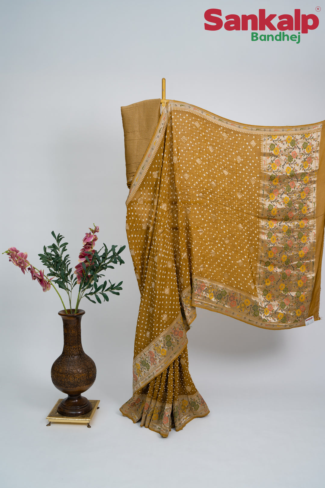 Mustard (Sonera) Bandhani Tussar Silk Saree