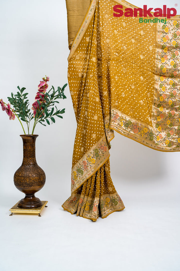 Mustard (Sonera) Bandhani Tussar Silk Saree