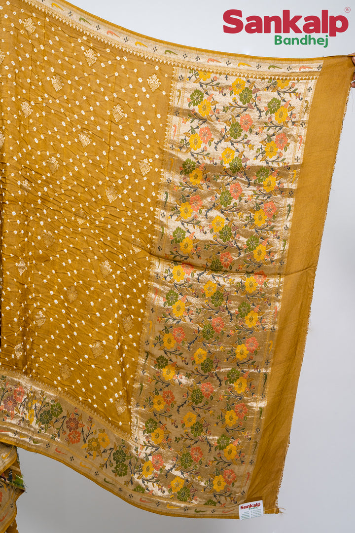 Mustard (Sonera) Bandhani Tussar Silk Saree