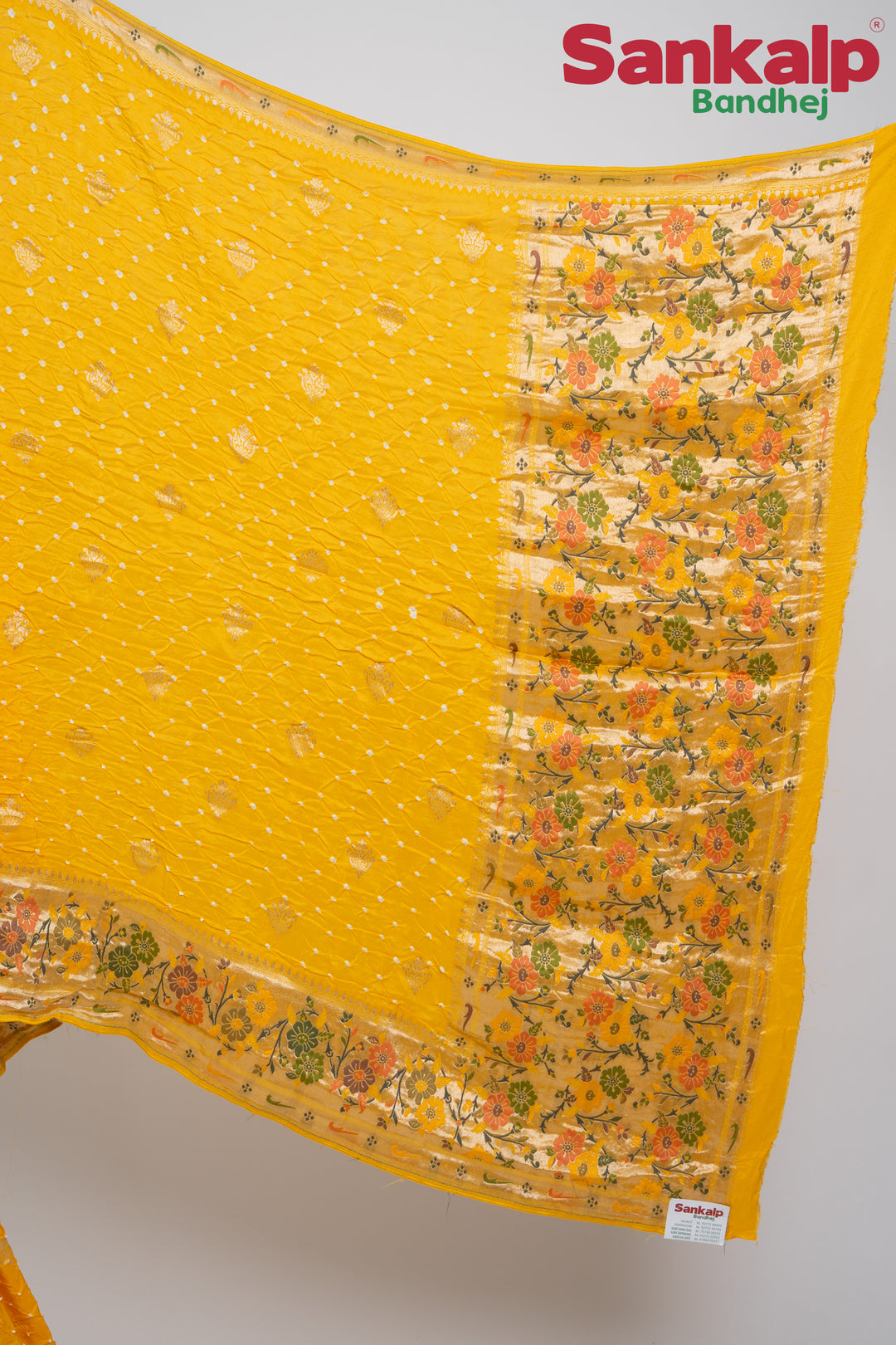 Golden Yellow Bandhani Tussar Silk Saree