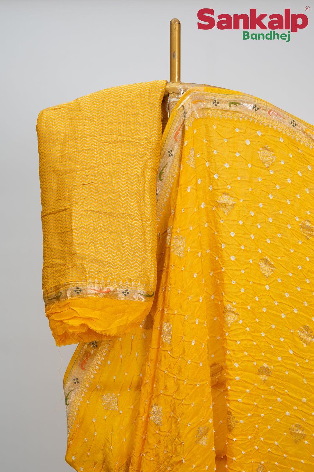 Golden Yellow Bandhani Tussar Silk Saree