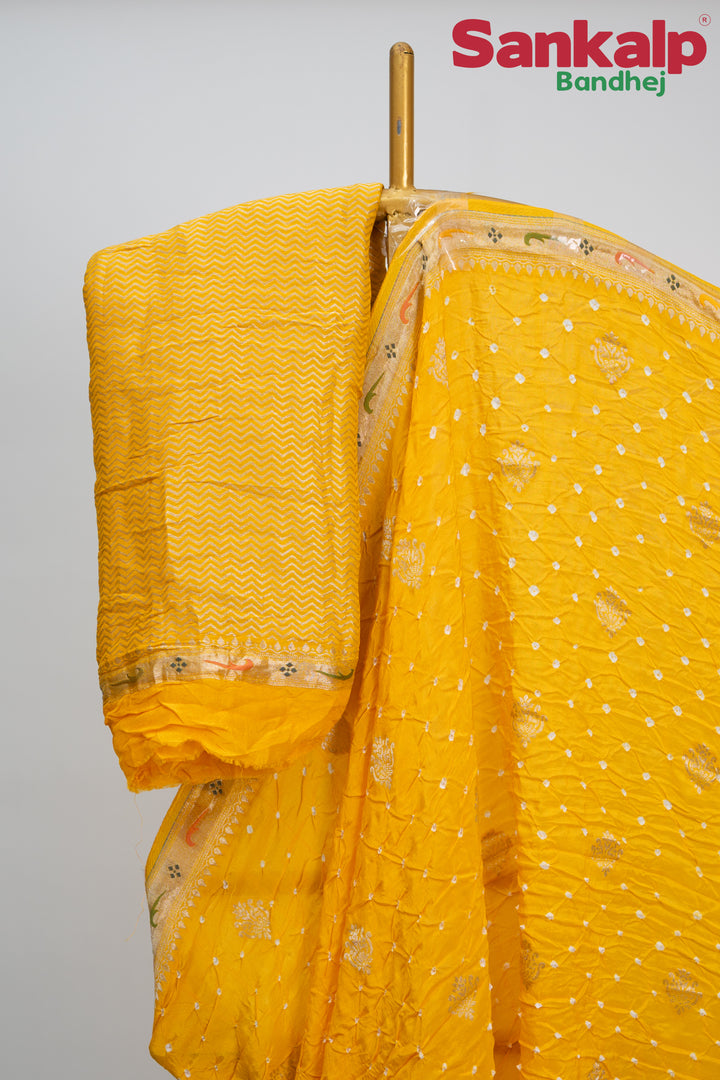 Golden Yellow Bandhani Tussar Silk Saree