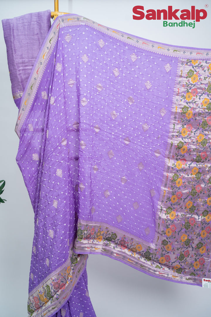 Lavender Bandhani Tussar Silk Saree