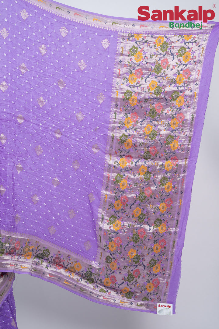 Lavender Bandhani Tussar Silk Saree