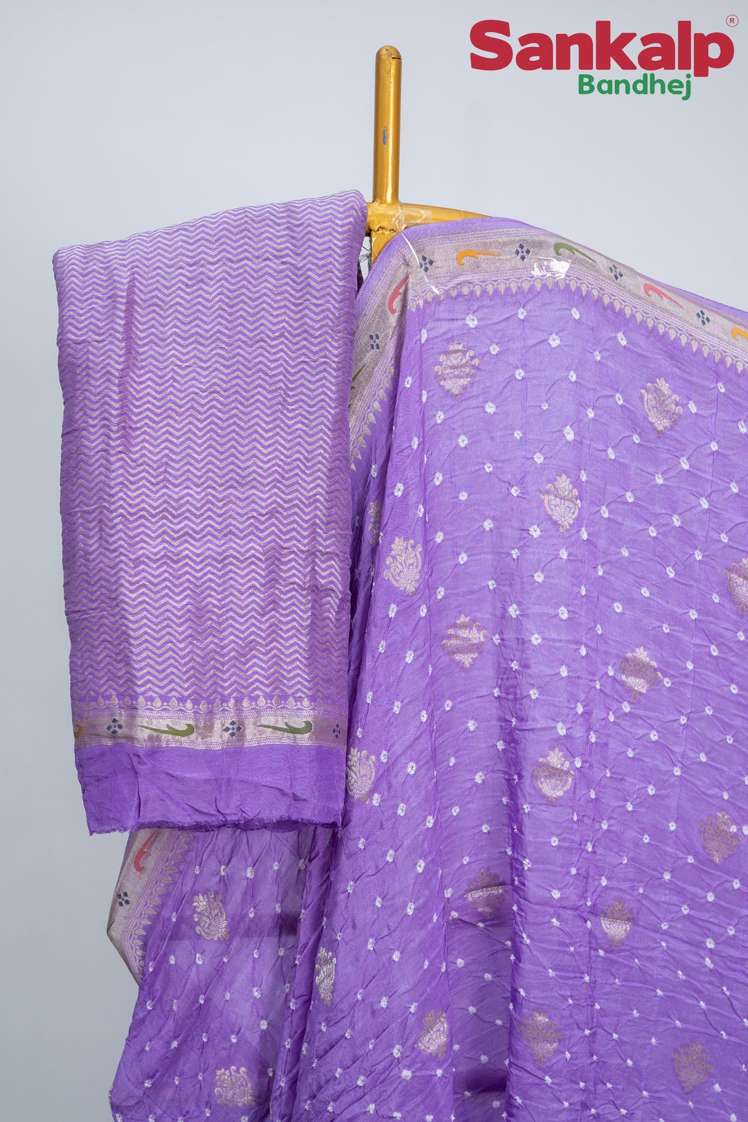 Lavender Bandhani Tussar Silk Saree