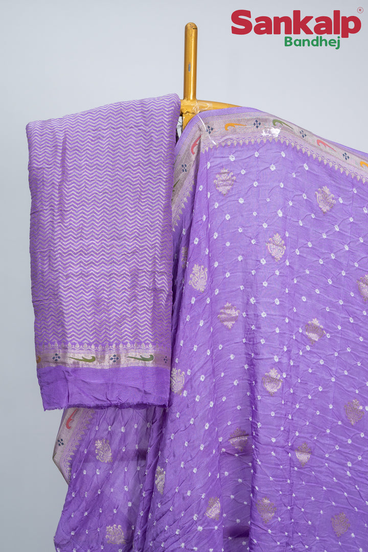 Lavender Bandhani Tussar Silk Saree
