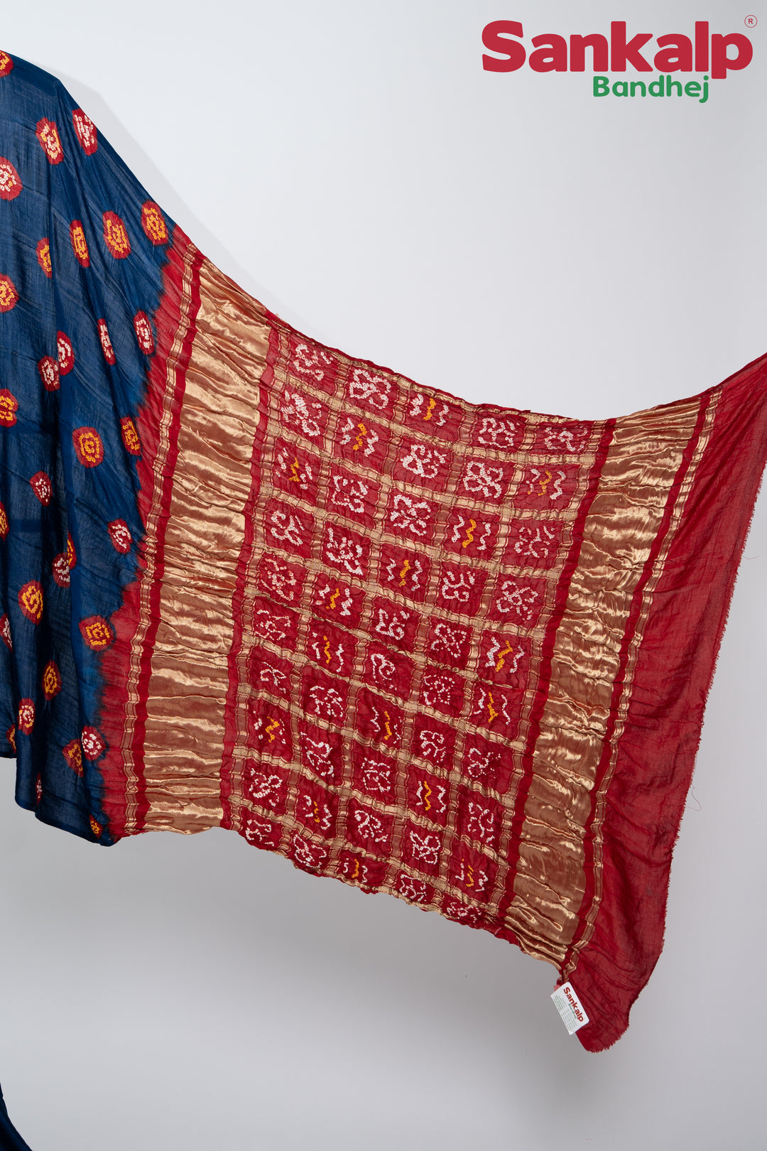 Red Indigo Gulti Gaji Silk Bandhani Saree