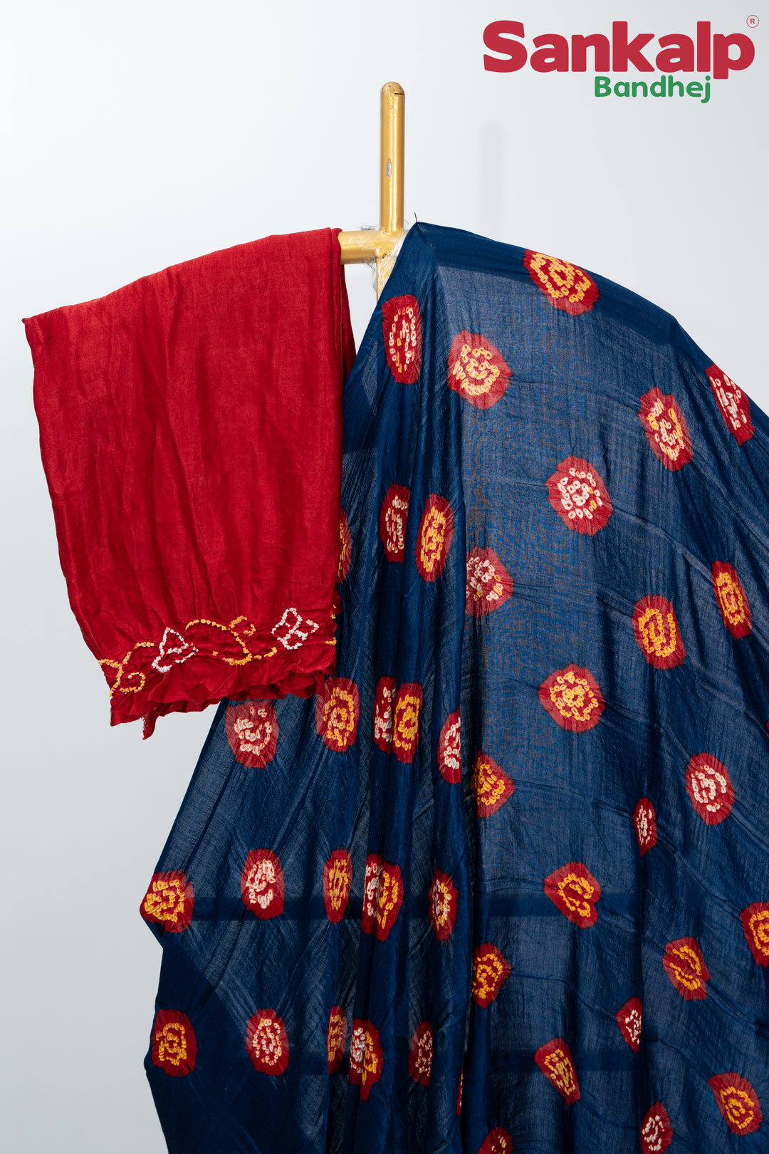 Red Indigo Gulti Gaji Silk Bandhani Saree