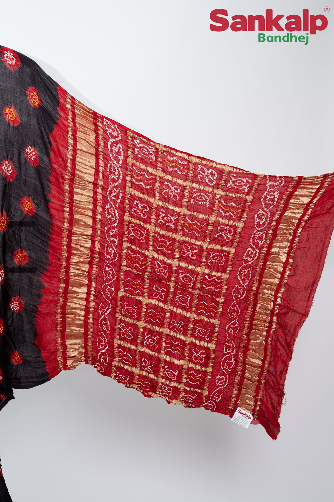 Black And Red Gulti Gaji Silk Bandhani Saree