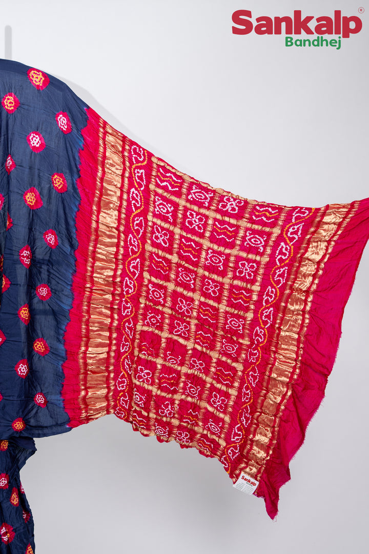 Rani Indigo Gulti Gaji Silk Bandhani Saree