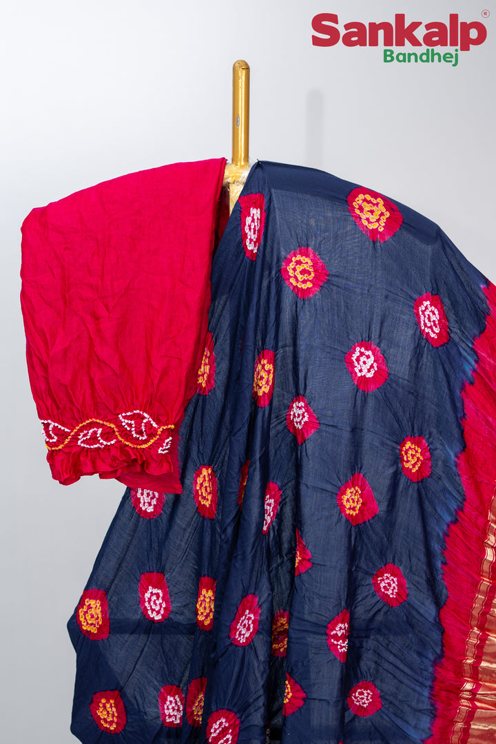 Rani Indigo Gulti Gaji Silk Bandhani Saree