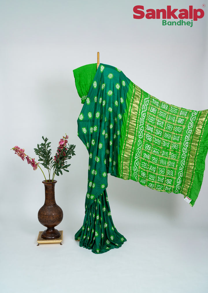 Parrot Seagreen Gulti Gaji Silk Bandhani Saree