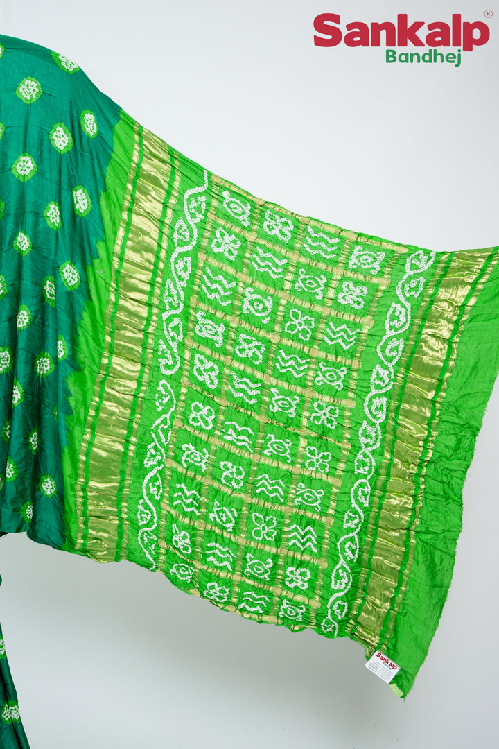 Parrot Seagreen Gulti Gaji Silk Bandhani Saree